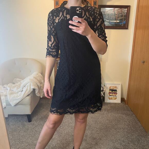 Just Taylor black lace knee  length dress size 10 - Picture 1 of 8